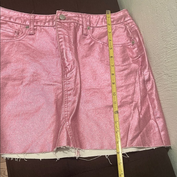 #0983+ Metallic Pink Denim Skirt - Picture 4 of 11